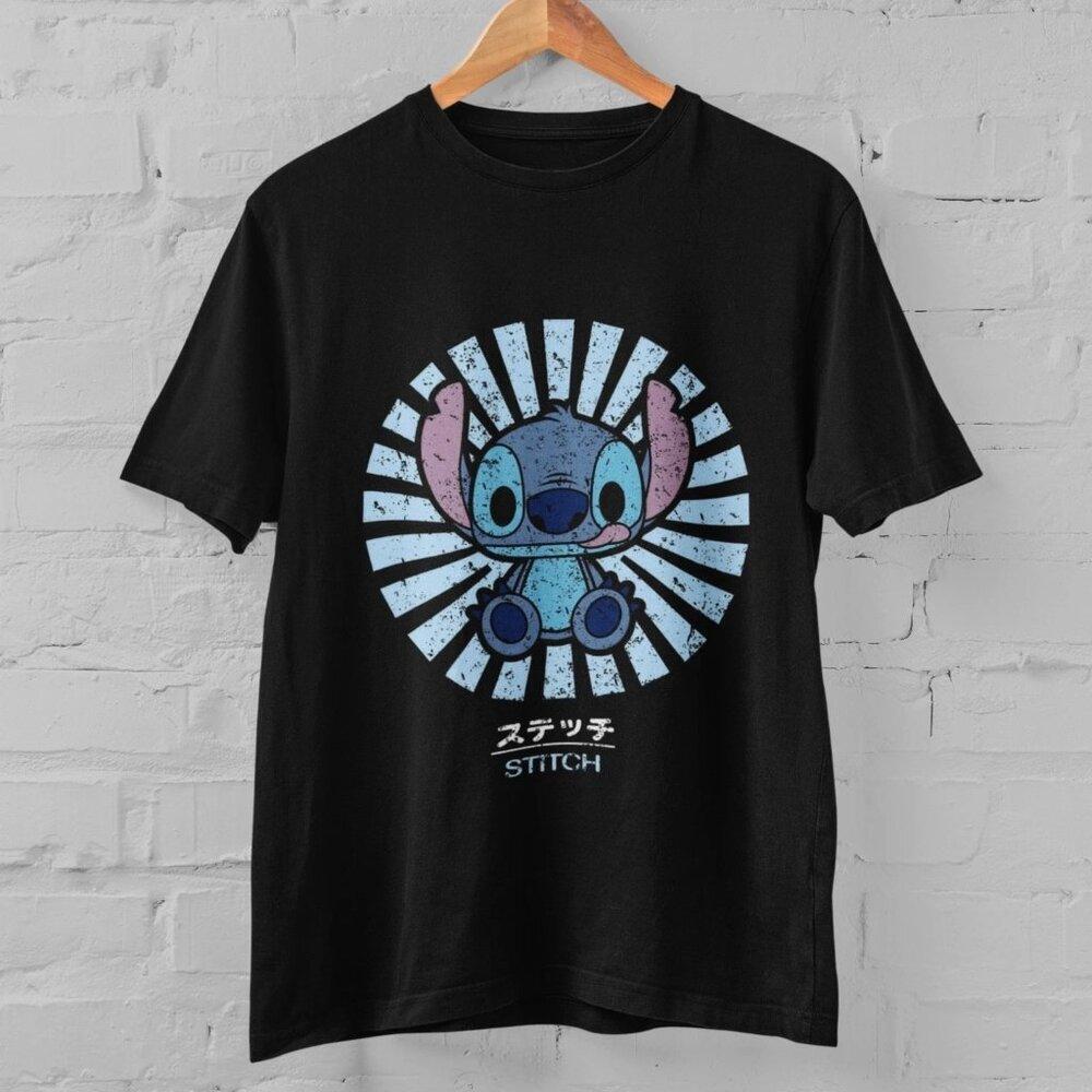 Cute Stitch Graphic T-Shirt Japanese Text Cartoon Character Tee Casual Top